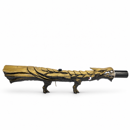 Aurum Gold Dragon's Breath dragon-shaped flame display with a hand-painted metallic gold finish