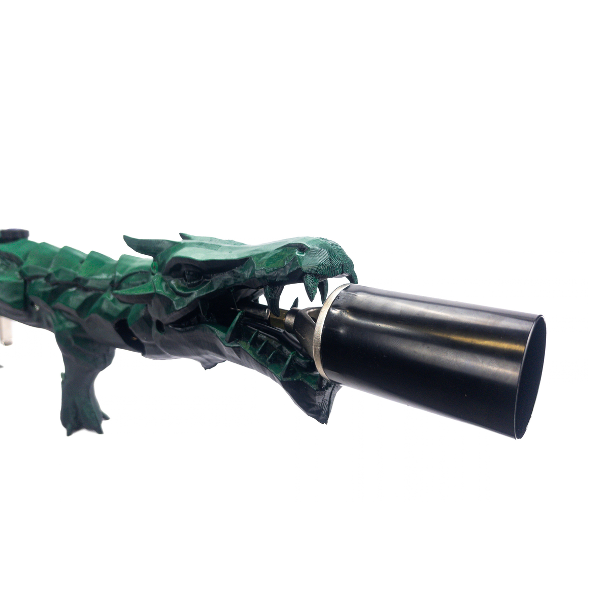 Front-facing view of Ethereal Green Dragon's Breath FT highlighting the sculpted dragon head and green paint.