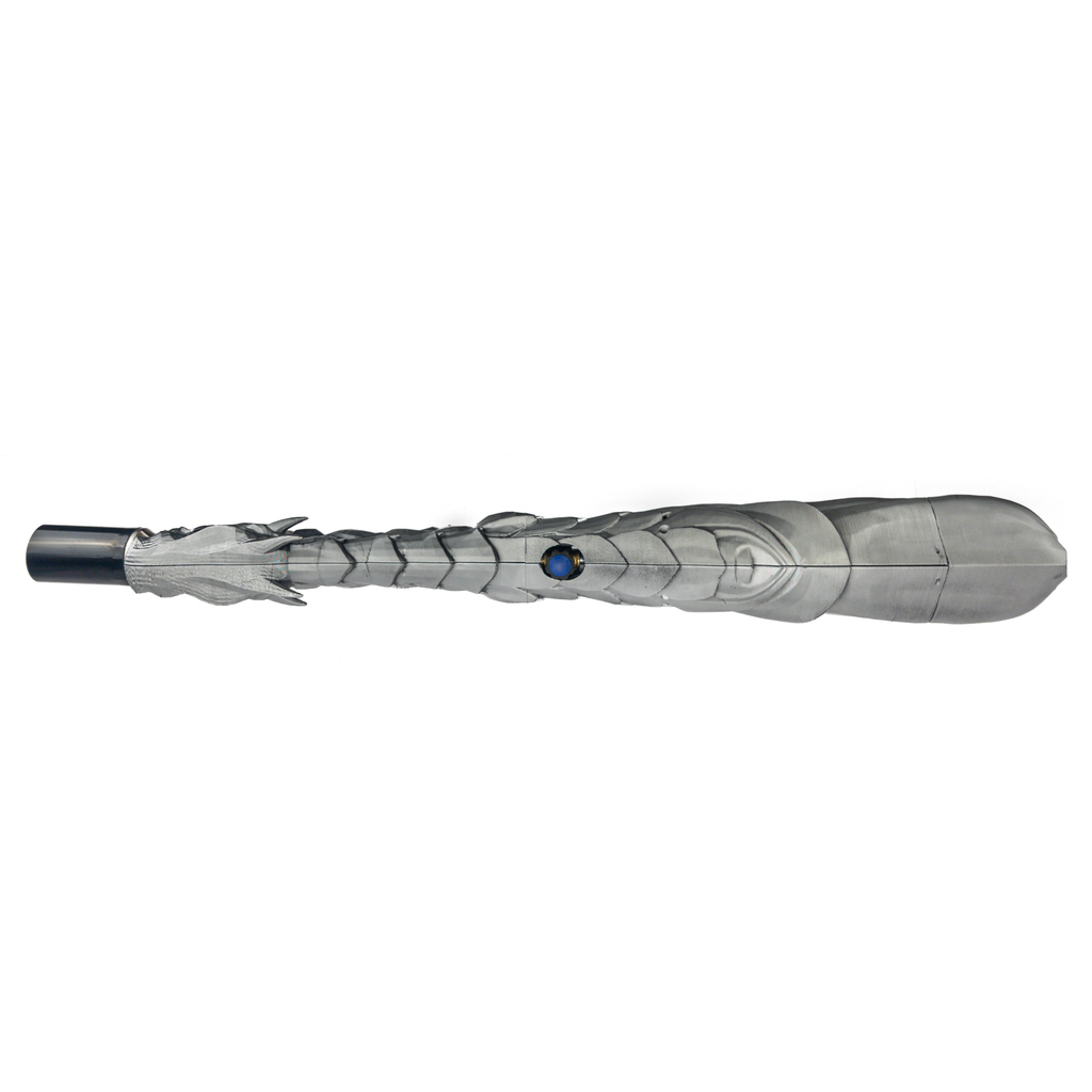 Silver Fang Dragon's Breath FT top down view featuring metallic silver body paint and dark-shaded sculpted details.
