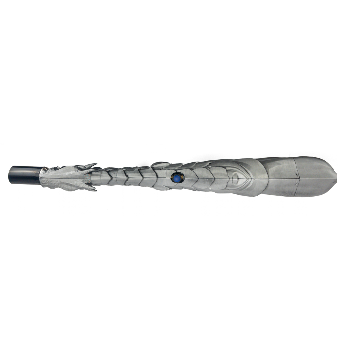 Silver Fang Dragon's Breath FT top down view featuring metallic silver body paint and dark-shaded sculpted details.