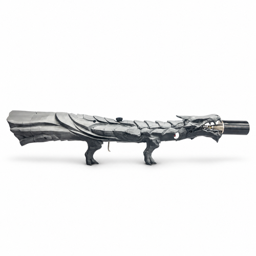 Silver Fang Dragon's Breath dragon-shaped flame display with a hand-painted silver and charcoal finish