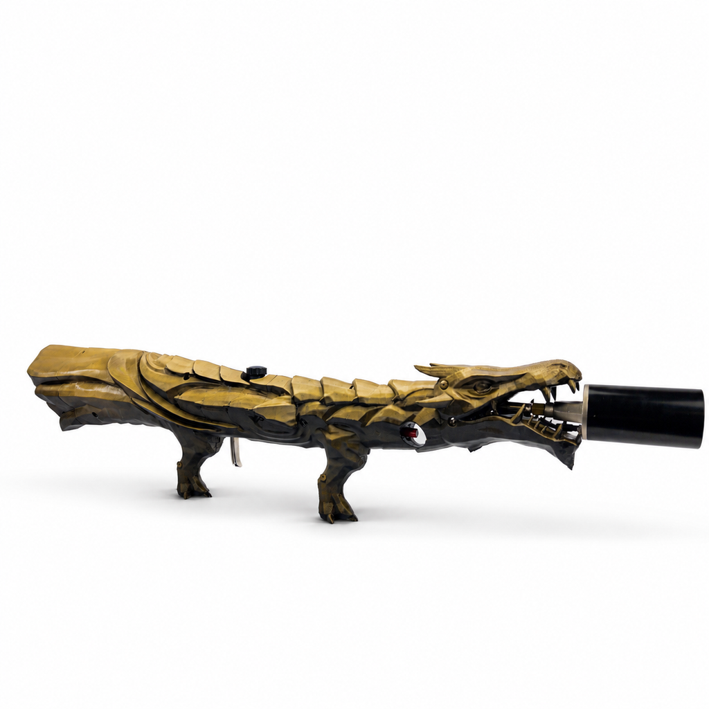 Aurum Gold Dragon's Breath FT showing its elongated dragon-shaped form and warm gold paint finish.