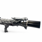 Front-facing view of Silver Fang Dragon's Breath FT with sculpted dragon head and metallic silver details.