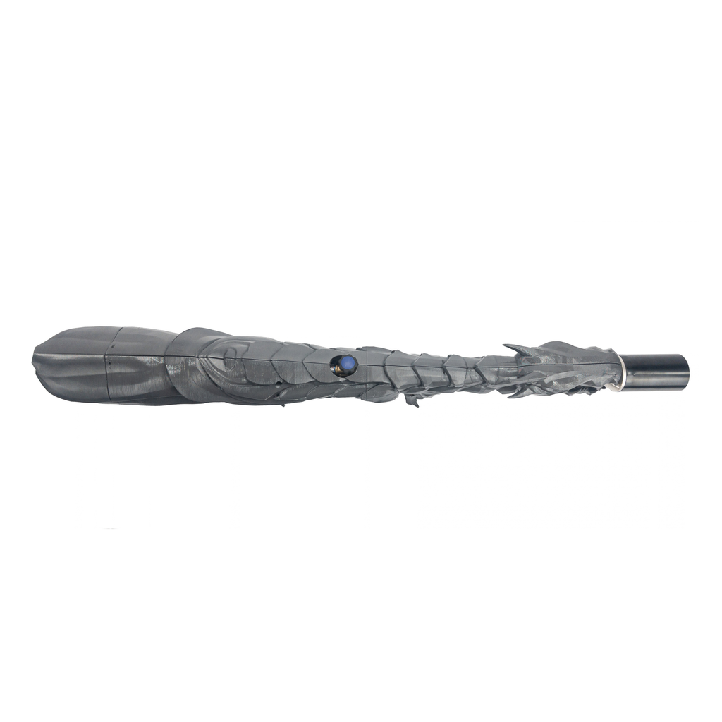 Overhead view of Ashen Black Dragon's Breath FT showing its full dragon-shaped form and charcoal finish.