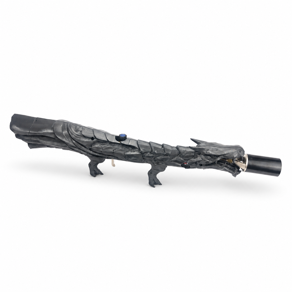 Ashen Black Dragon's Breath FT showing the long black dragon-shaped form and lighter contour highlights.