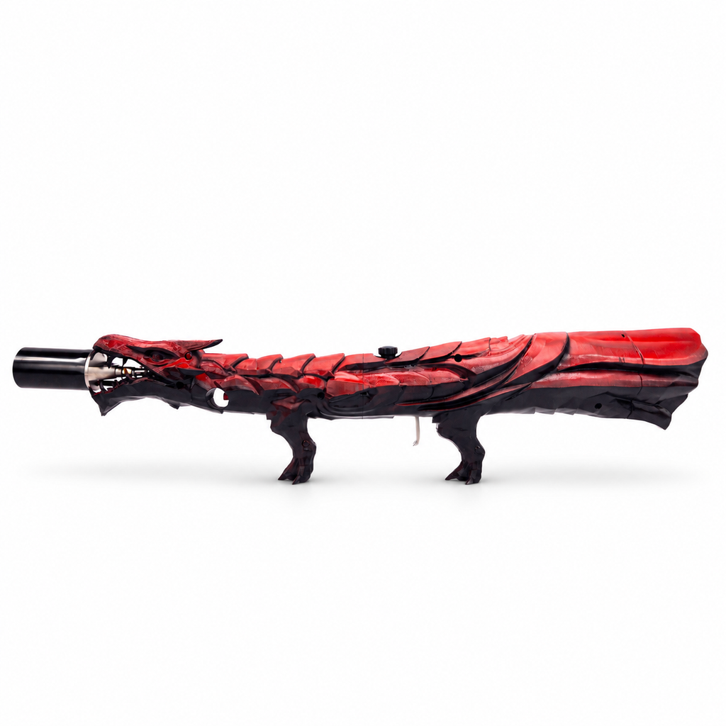 Crimson Red Dragon's Breath FT showing the elongated dragon-shaped body and contrasting dark accents.